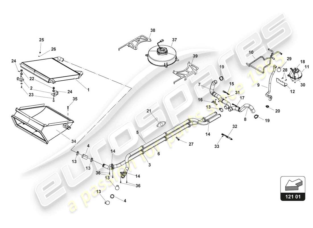 lamborghini 2018 (gt3 evo) diagramma delle parti del raffreddamento ad acqua