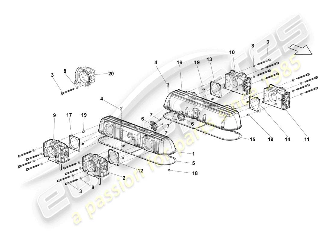 lamborghini lp640 coupe (2007) schema delle parti del sistema di aspirazione