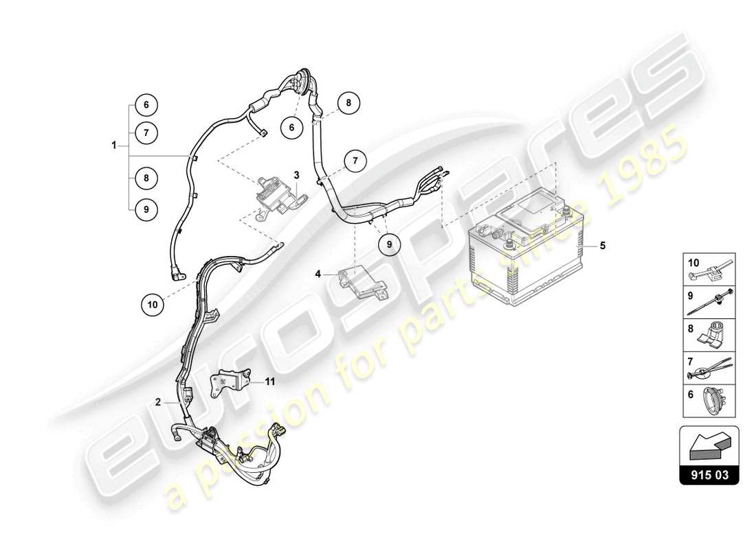 lamborghini urus performante (2023) set di cablaggio per batteria +/ schema delle parti