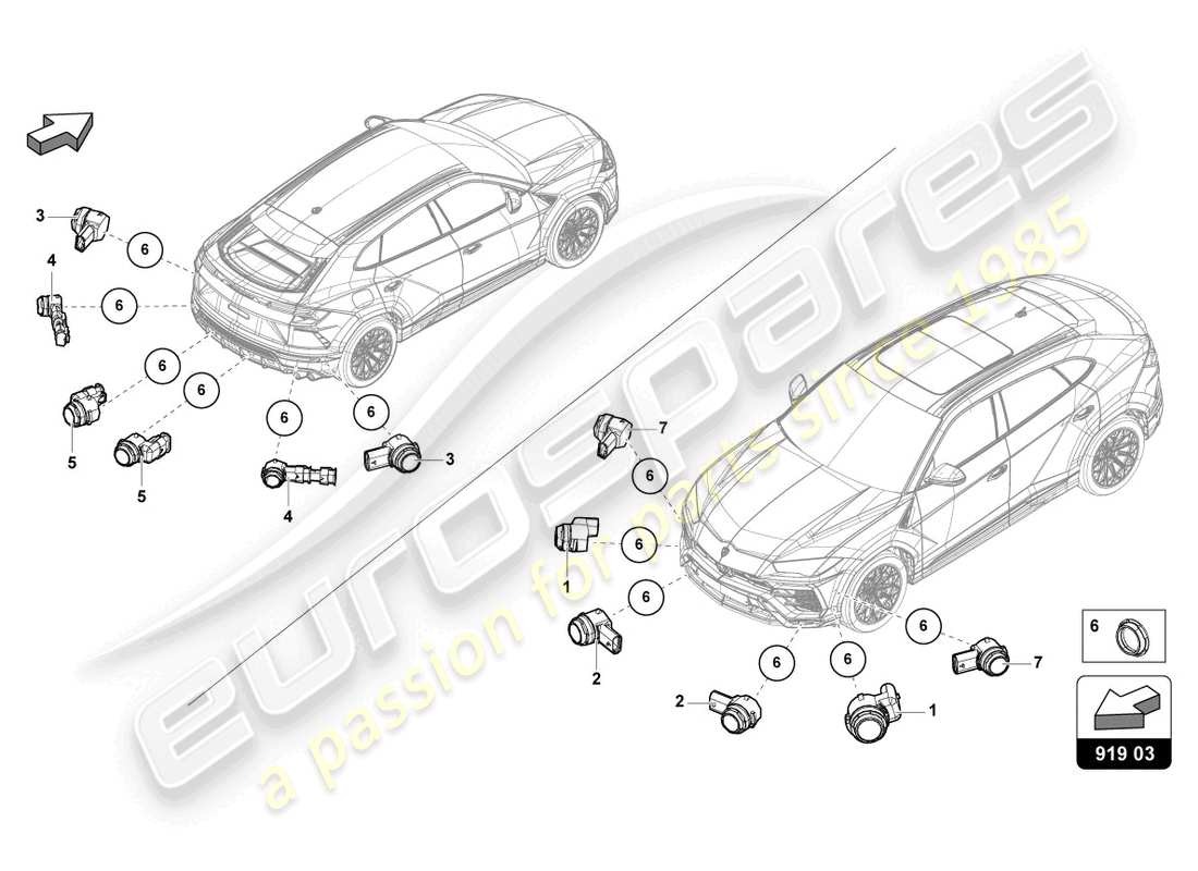 lamborghini urus performante (2023) sensore diagramma delle parti