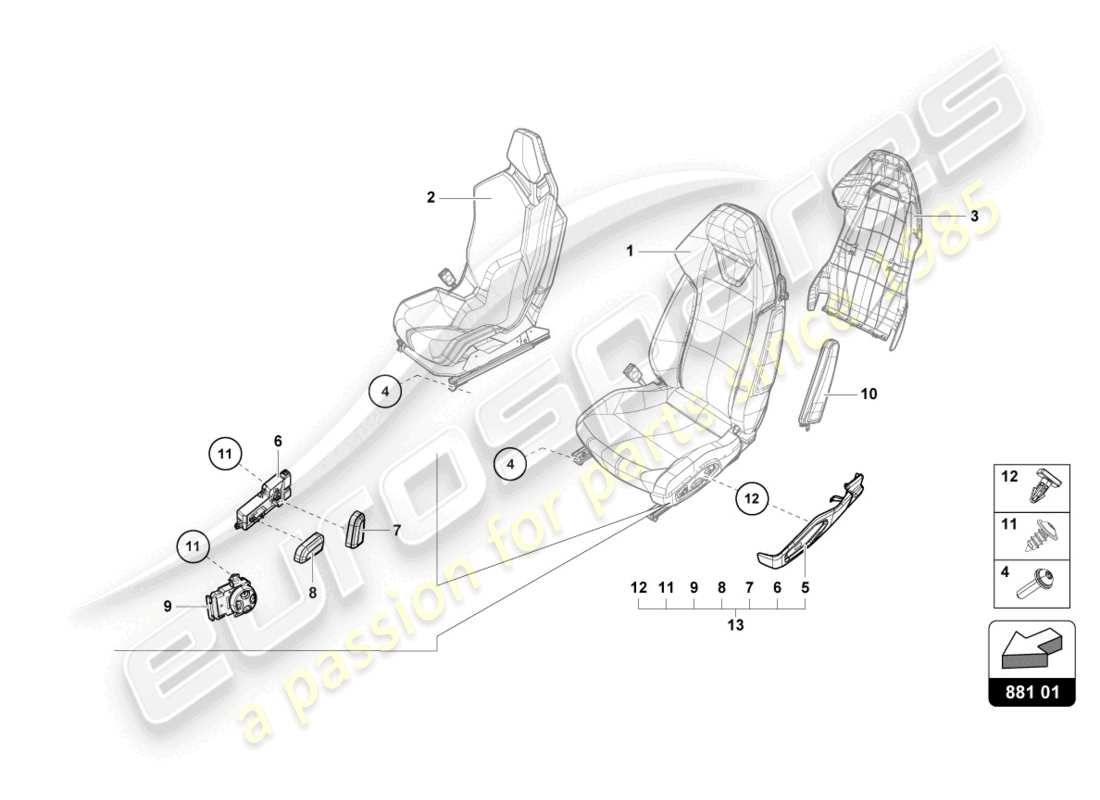 lamborghini 2023 (evo spyder) diagramma delle parti del sedile