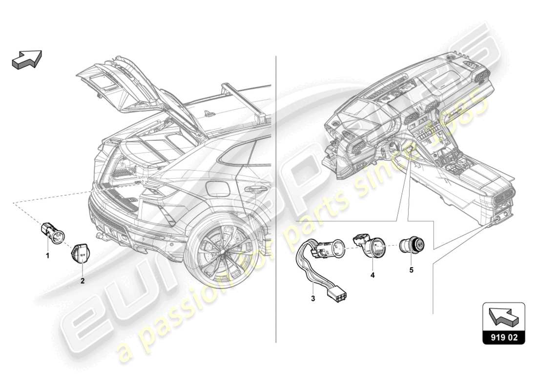 lamborghini urus performante (2023) copertura con accendisigari e presa schema delle parti