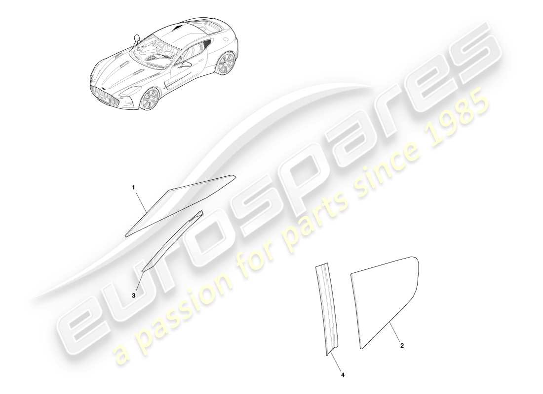 aston martin one-77 (2011) vetro del quarto posteriore diagramma delle parti