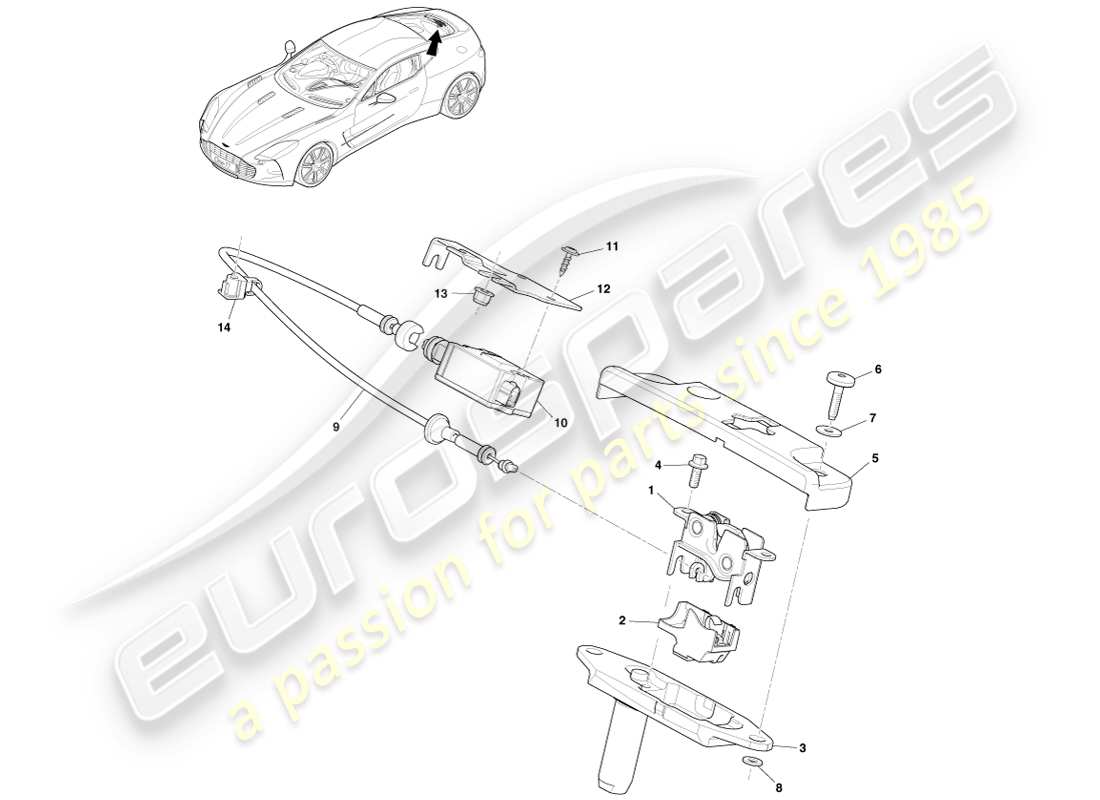 aston martin one-77 (2011) chiusura del parabrezza posteriore diagramma delle parti
