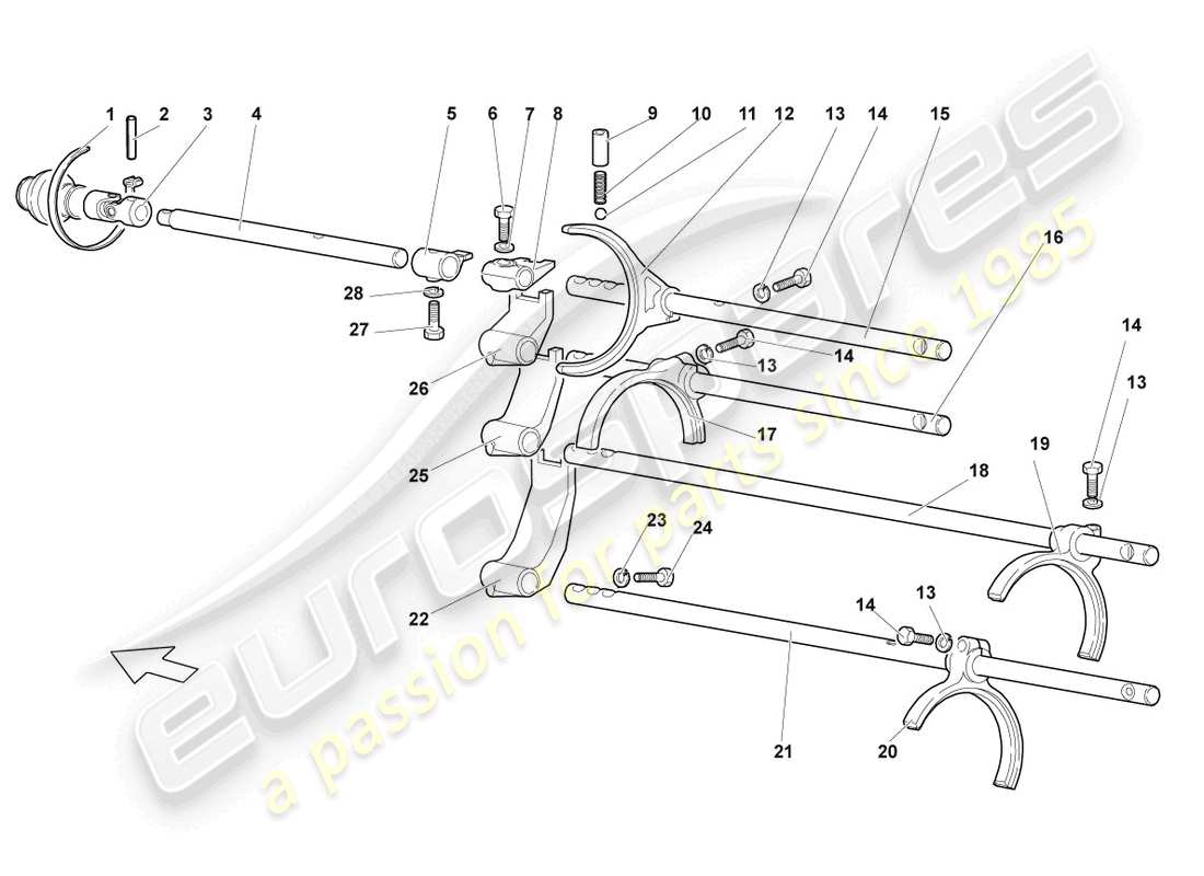 lamborghini lp640 roadster (2010) meccanismo di selezione schema delle parti