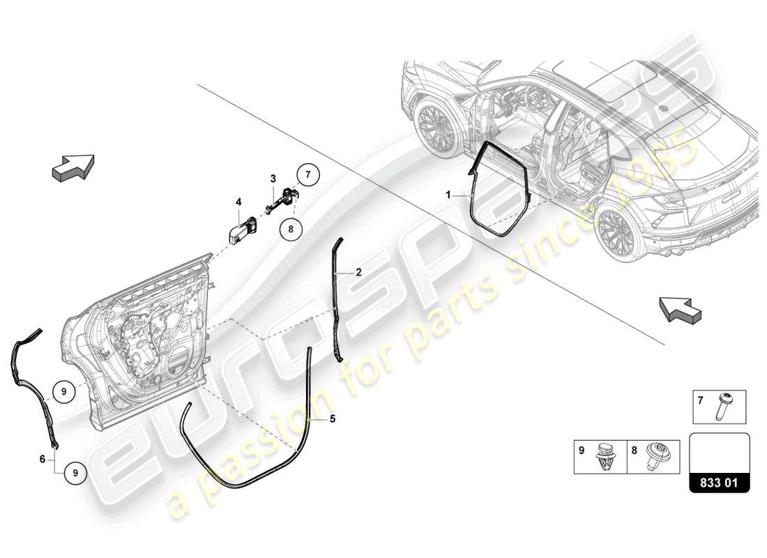 lamborghini urus performante (2023) guarnizione porta posteriore diagramma delle parti