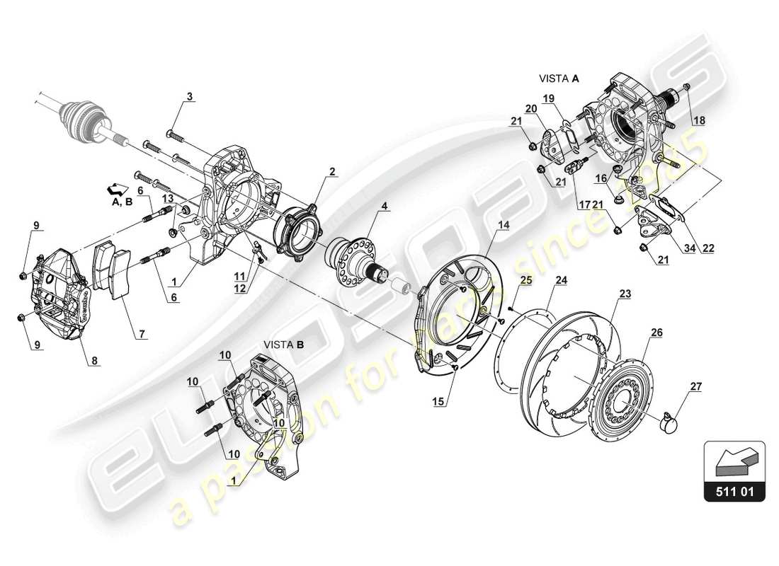 lamborghini gt3 (2017) disco freno posteriore schema delle parti