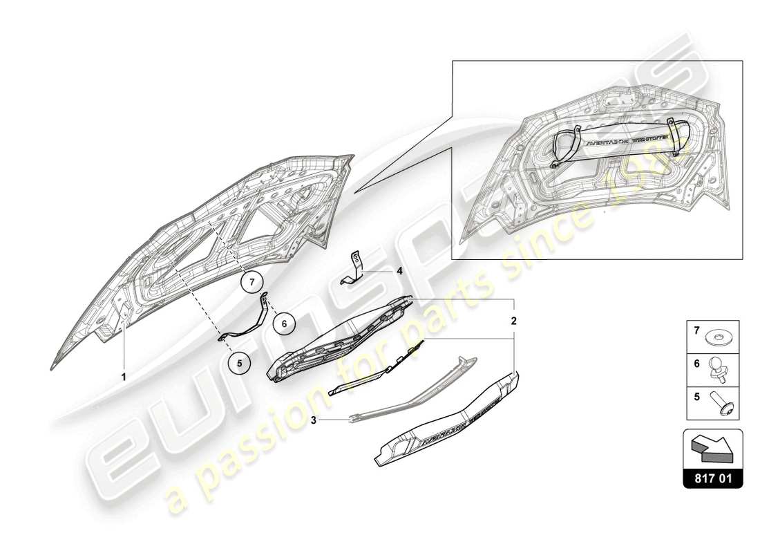 lamborghini lp770-4 svj roadster (2022) diagramma delle parti del frangivento