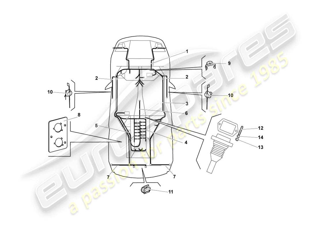 lamborghini lp640 coupe (2007) set di cablaggio centrale schema delle parti