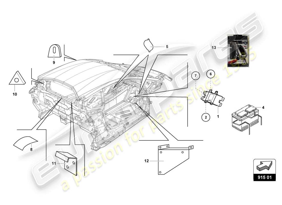 lamborghini 2018 (super trofeo evo) batteria - montaggio batteria schema delle parti