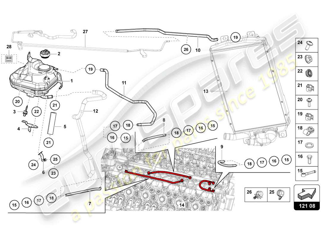 lamborghini lp770-4 svj coupe (2022) serbatoio del fluido con indicatore del livello del liquido refrigerante schema delle parti