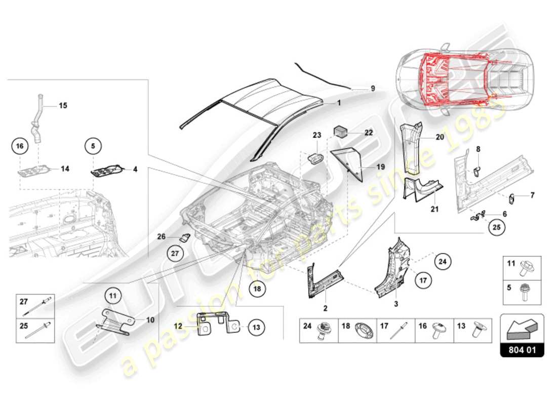 lamborghini tecnica (2024) tetto diagramma delle parti