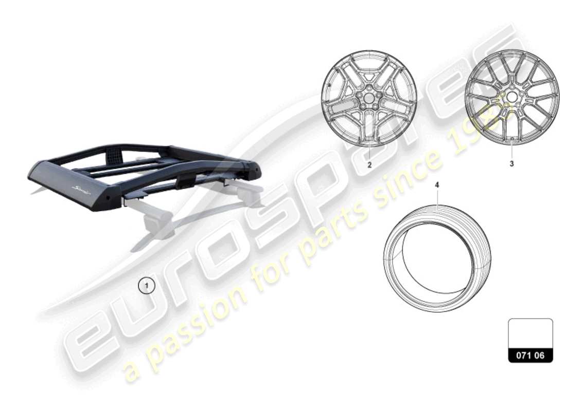 lamborghini huracan sterrato (accessories) schema delle parti del sistema portabagagli sul tetto