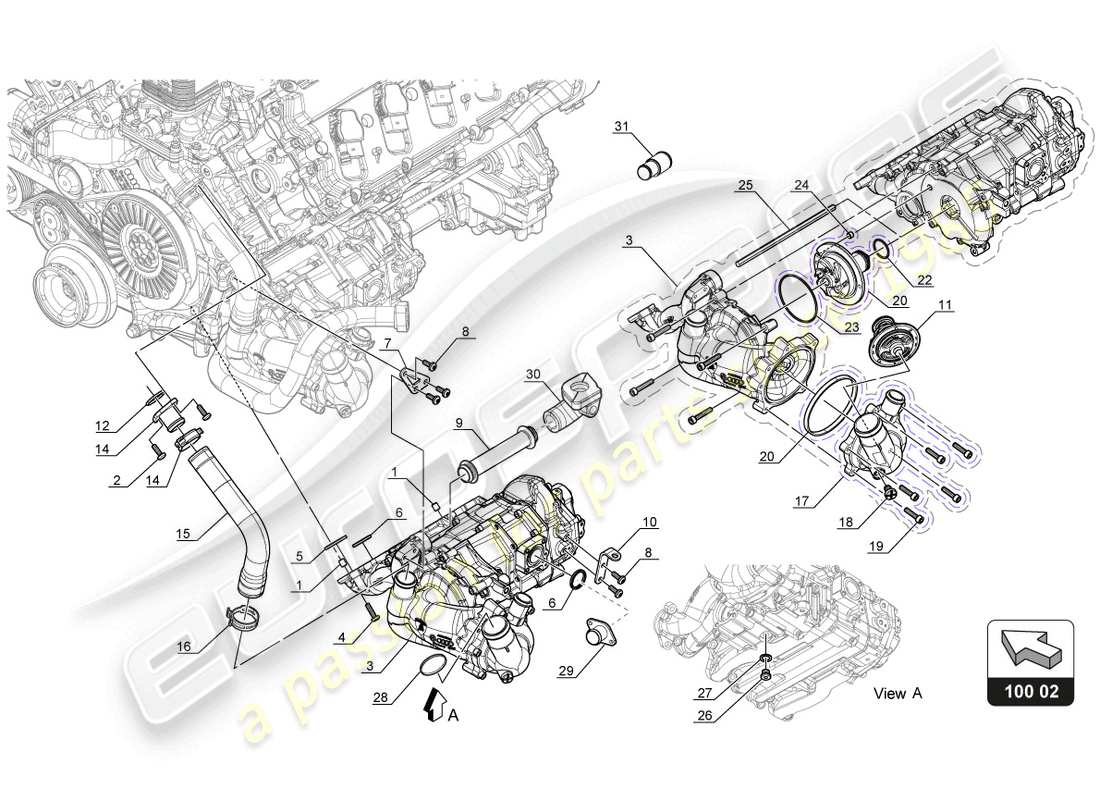 lamborghini 2017 (gt3) schema delle parti della pompa acqua olio