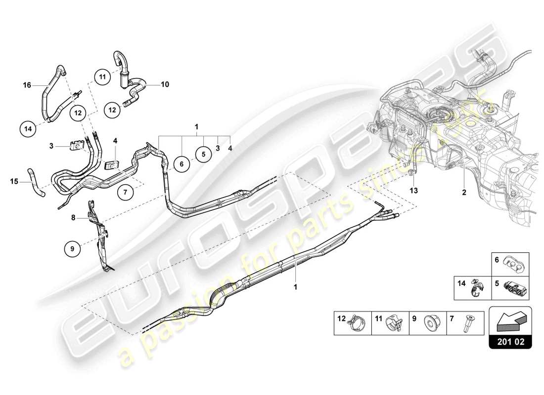 lamborghini urus (2022) 1 impostare i tubi del carburante diagramma delle parti