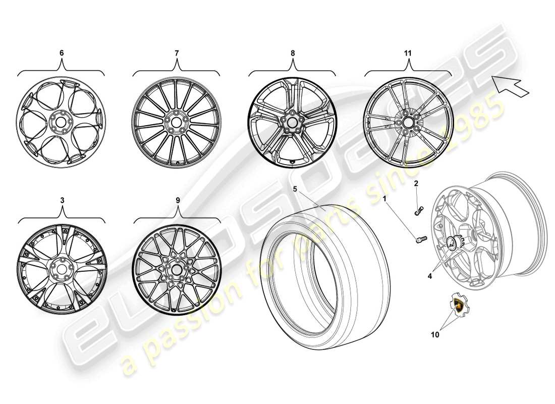 lamborghini lp550-2 coupe (2014) cerchio posteriore in alluminio diagramma delle parti