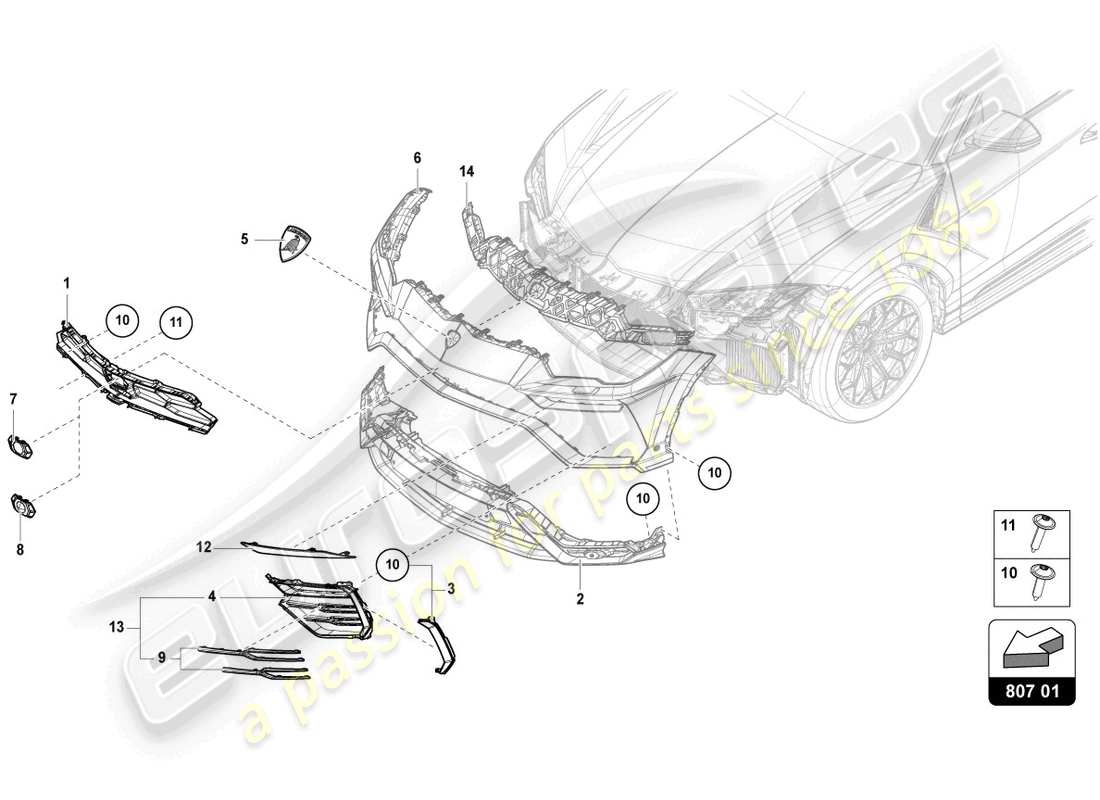lamborghini urus (2021) inserto per paraurti anteriore diagramma delle parti