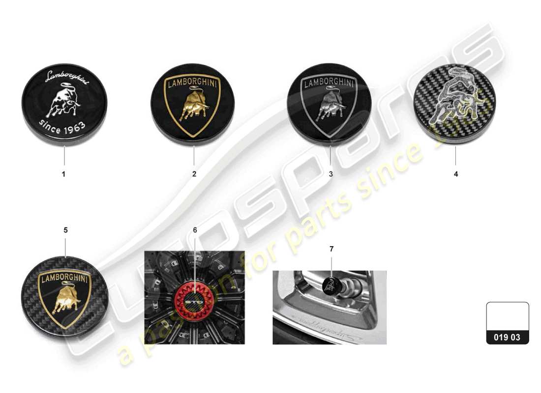 lamborghini huracan sterrato (accessories) diagramma delle parti del coprimozzo