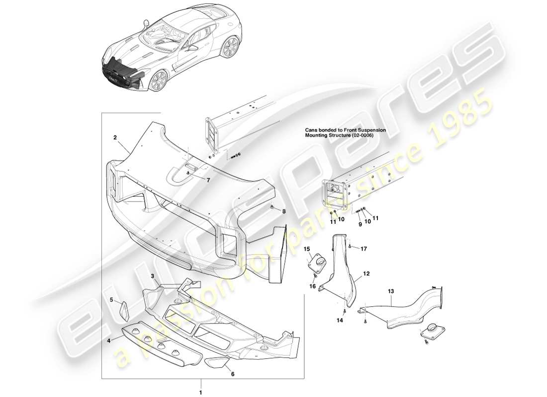 aston martin one-77 (2011) pannello di apertura della griglia diagramma delle parti