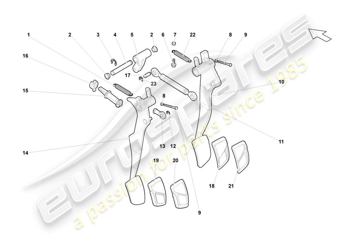 lamborghini superleggera (2008) freno e accel. leva mec. diagramma delle parti