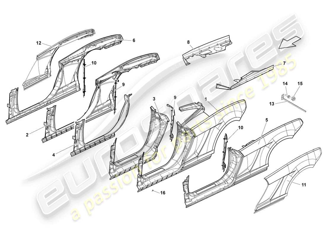 un diagramma delle parti dal catalogo delle parti lamborghini gallardo spyder (2008)