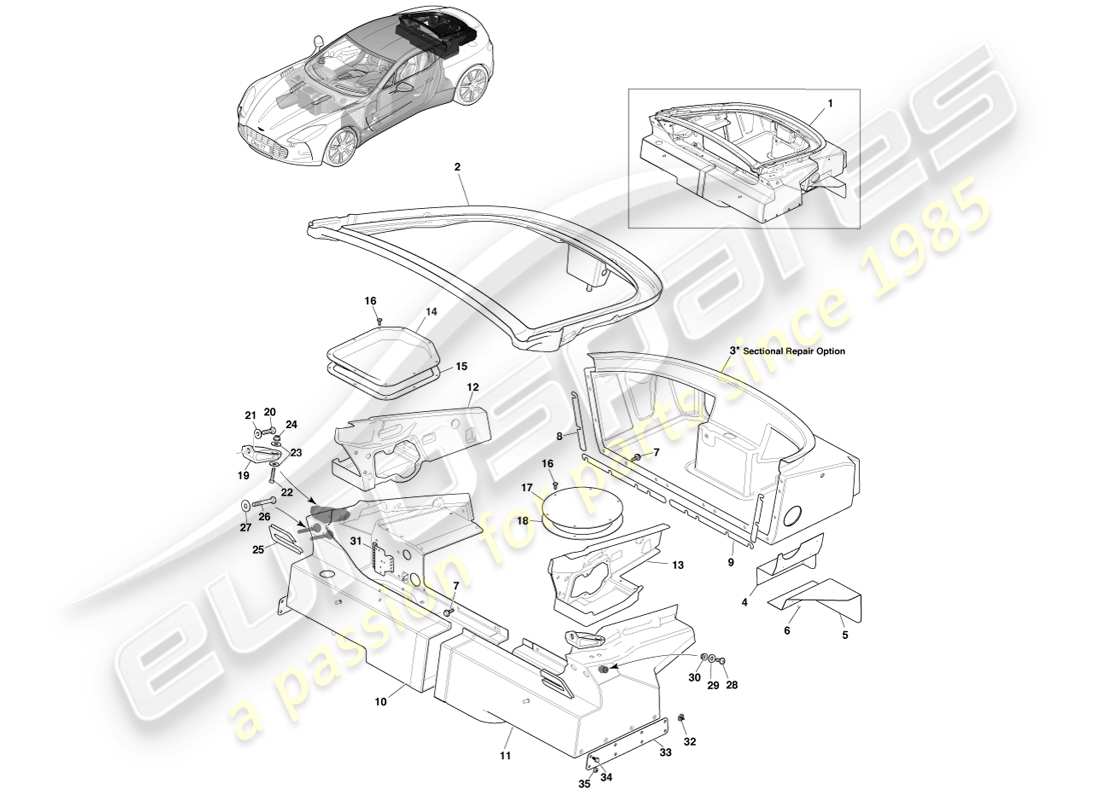 aston martin one-77 (2011) baule posteriore diagramma delle parti