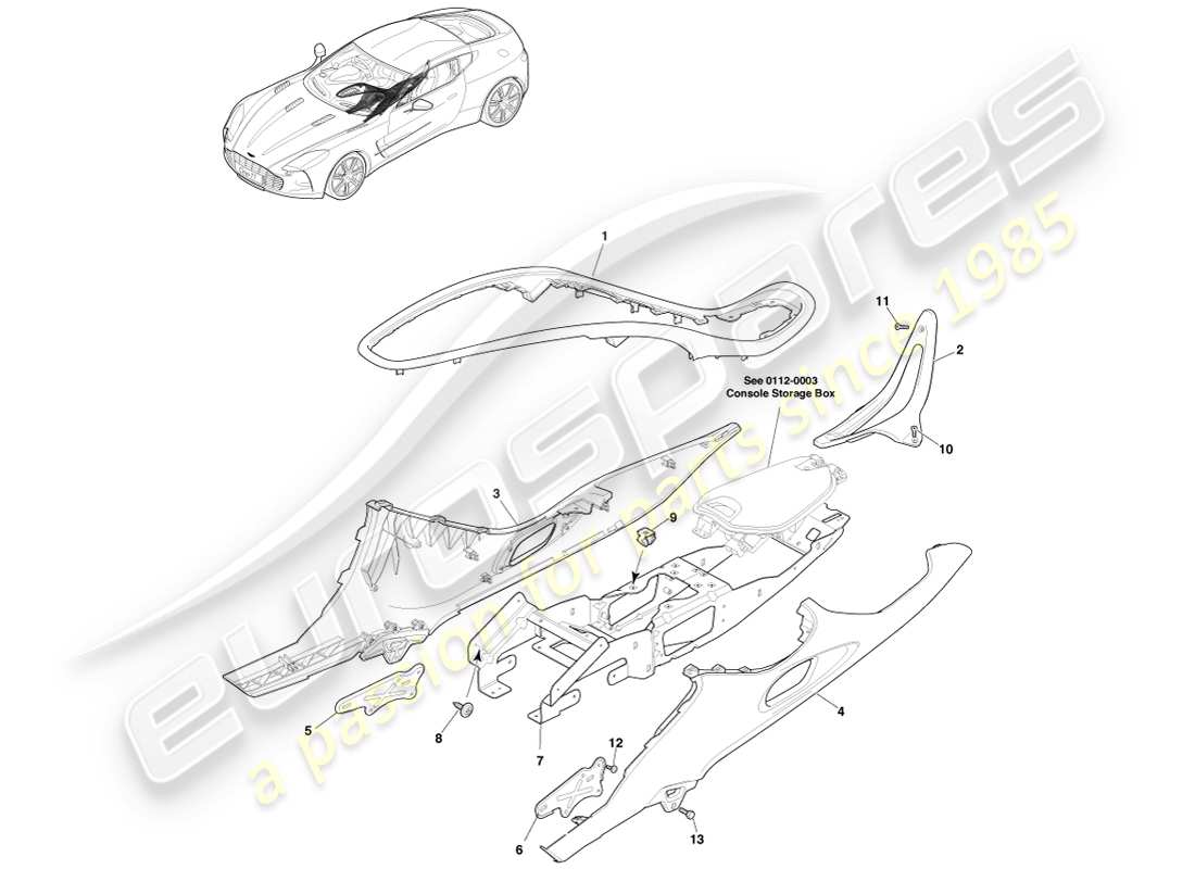 aston martin one-77 (2011) diagramma delle parti della pila centrale
