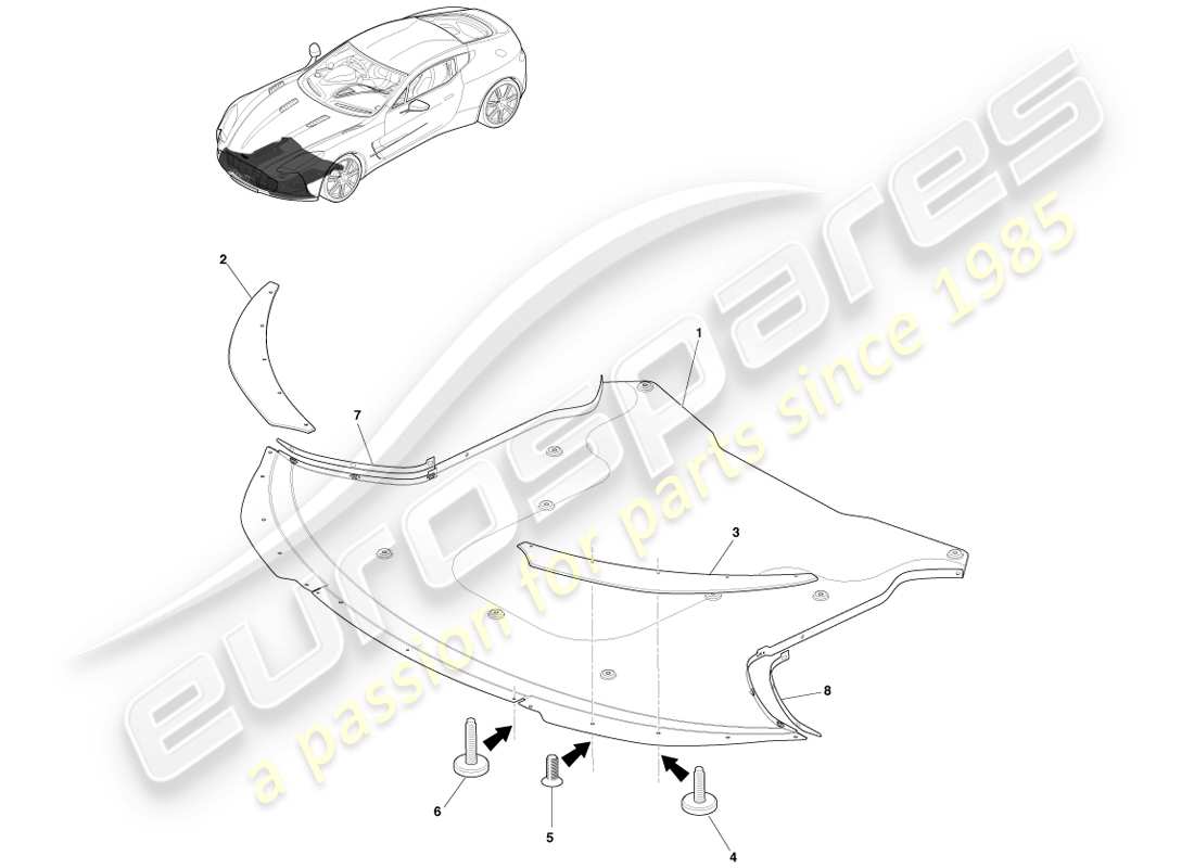 aston martin one-77 (2011) diagramma delle parti del pavimento aerodinamico anteriore