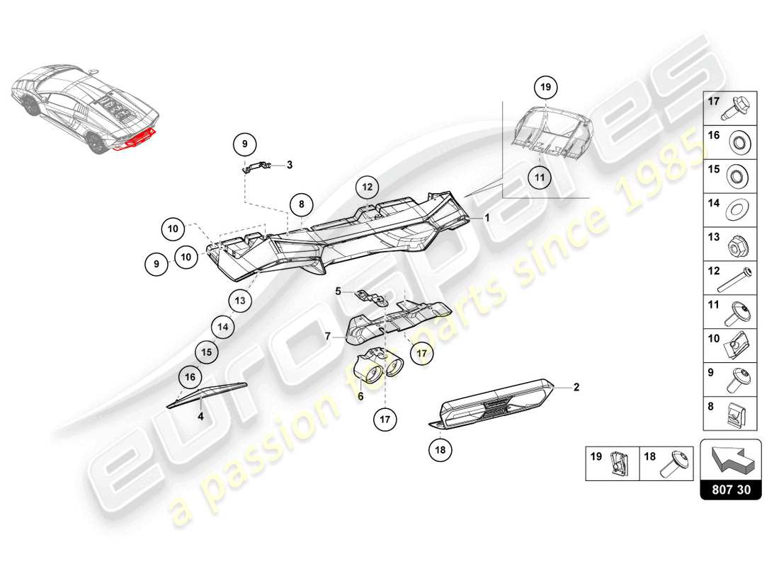 un diagramma delle parti dal catalogo delle parti Lamborghini Countach LPI 800-4 (2022)