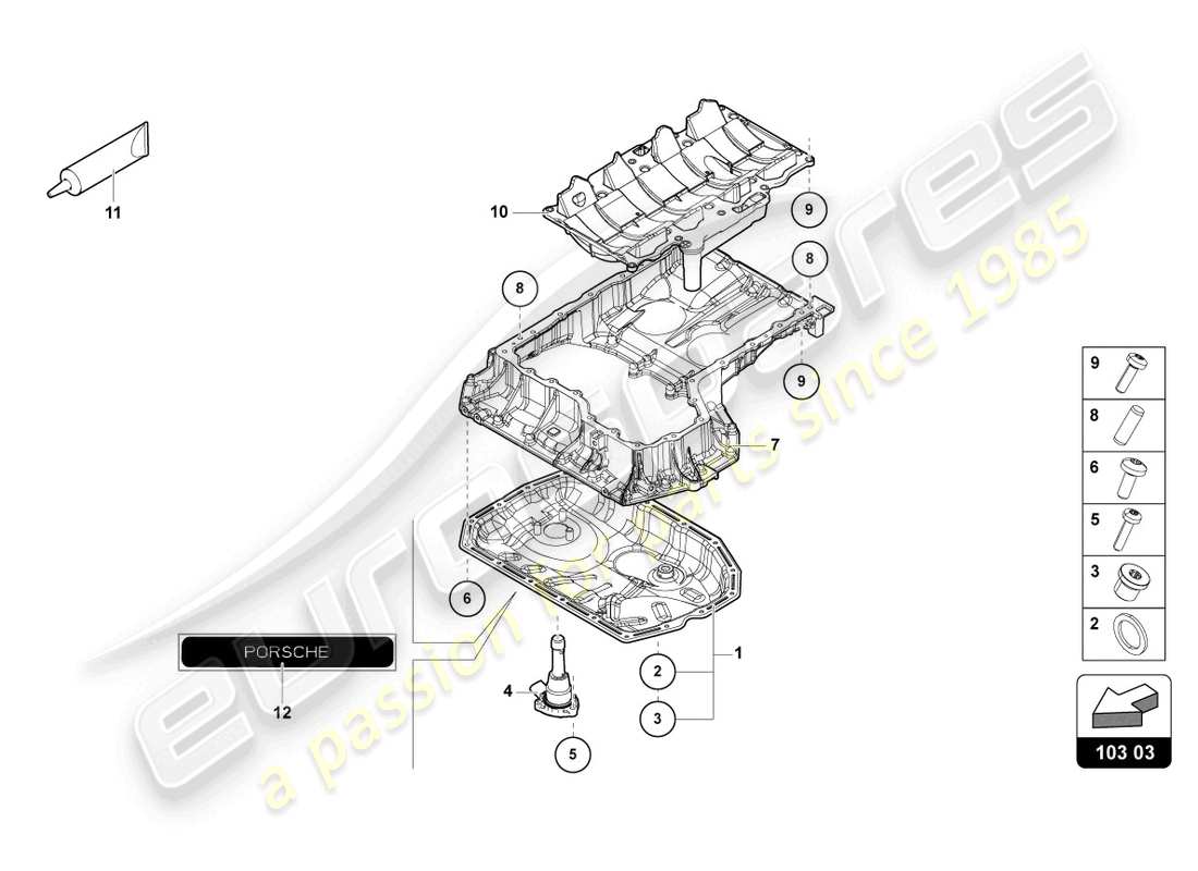 lamborghini urus (2020) coppa dell'olio motore schema delle parti