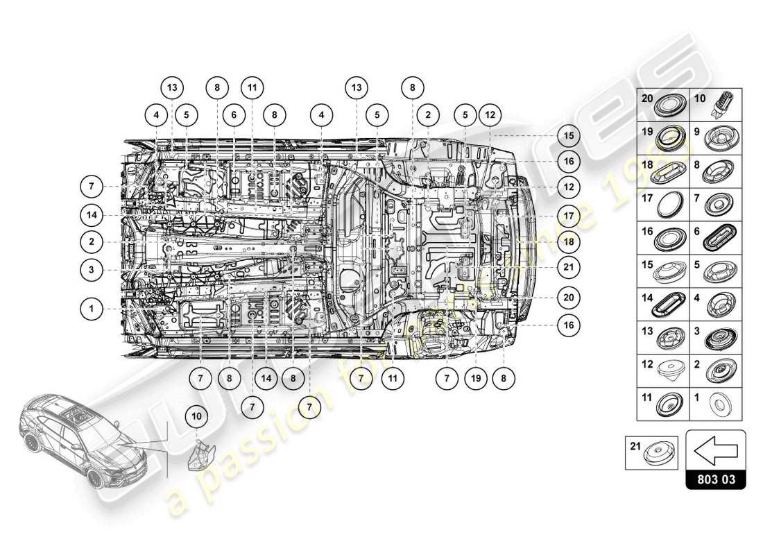 lamborghini urus (2021) set tappi di tenuta diagramma delle parti