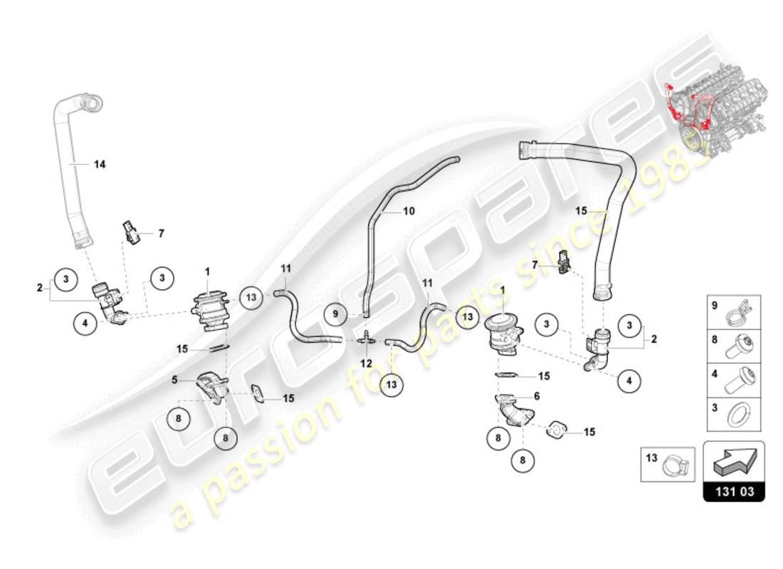 lamborghini revuelto coupe (2024) diagramma delle parti della linea del vuoto