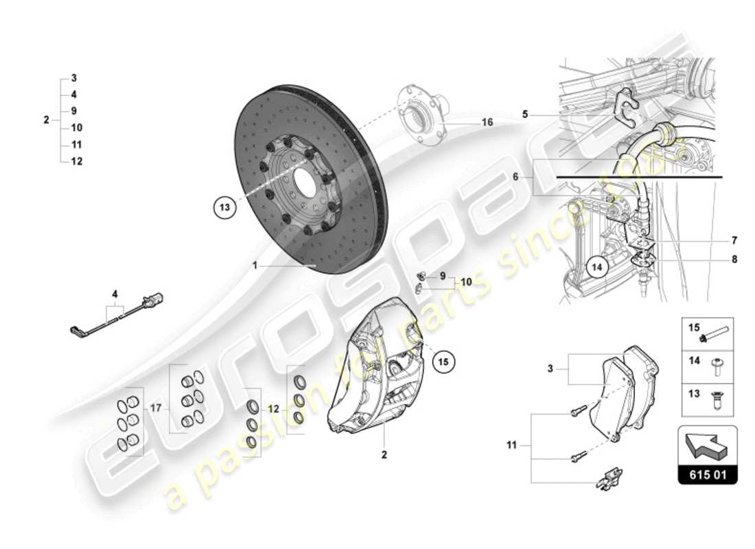 lamborghini ultimae (2022) disco freno anteriore diagramma delle parti