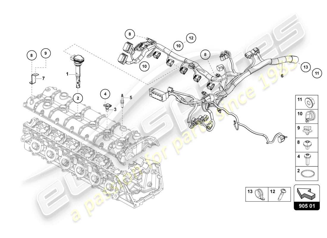 lamborghini ultimae (2022) sistema di accensione diagramma delle parti