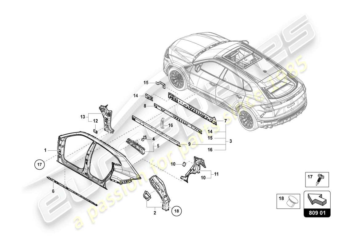lamborghini urus (2022) corpo a sinistra diagramma delle parti