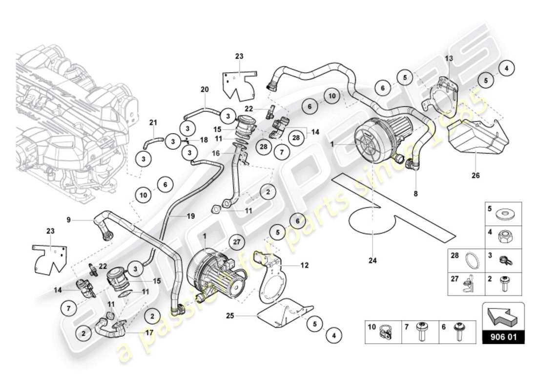 lamborghini ultimae (2022) pompa aria secondaria diagramma delle parti