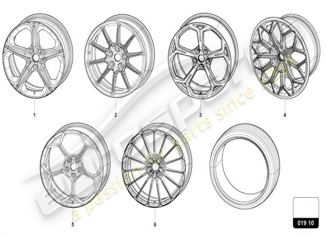 lamborghini urus s (accessories) ruota completa diagramma delle parti