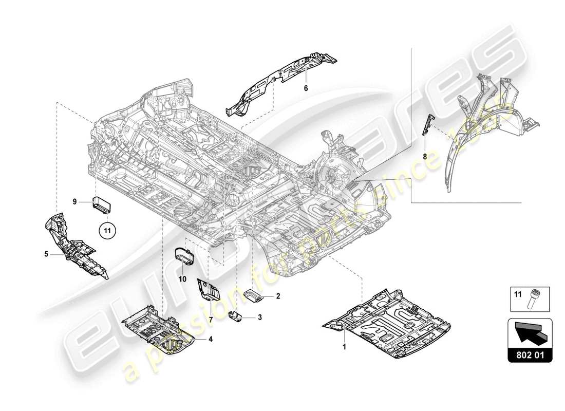 lamborghini urus (2021) piastra inferiore diagramma delle parti