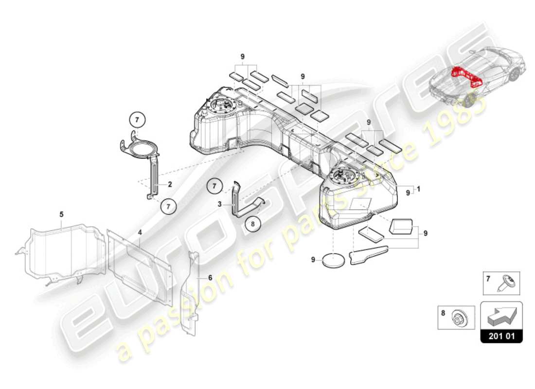 lamborghini revuelto coupe (2024) serbatoio di carburante diagramma delle parti
