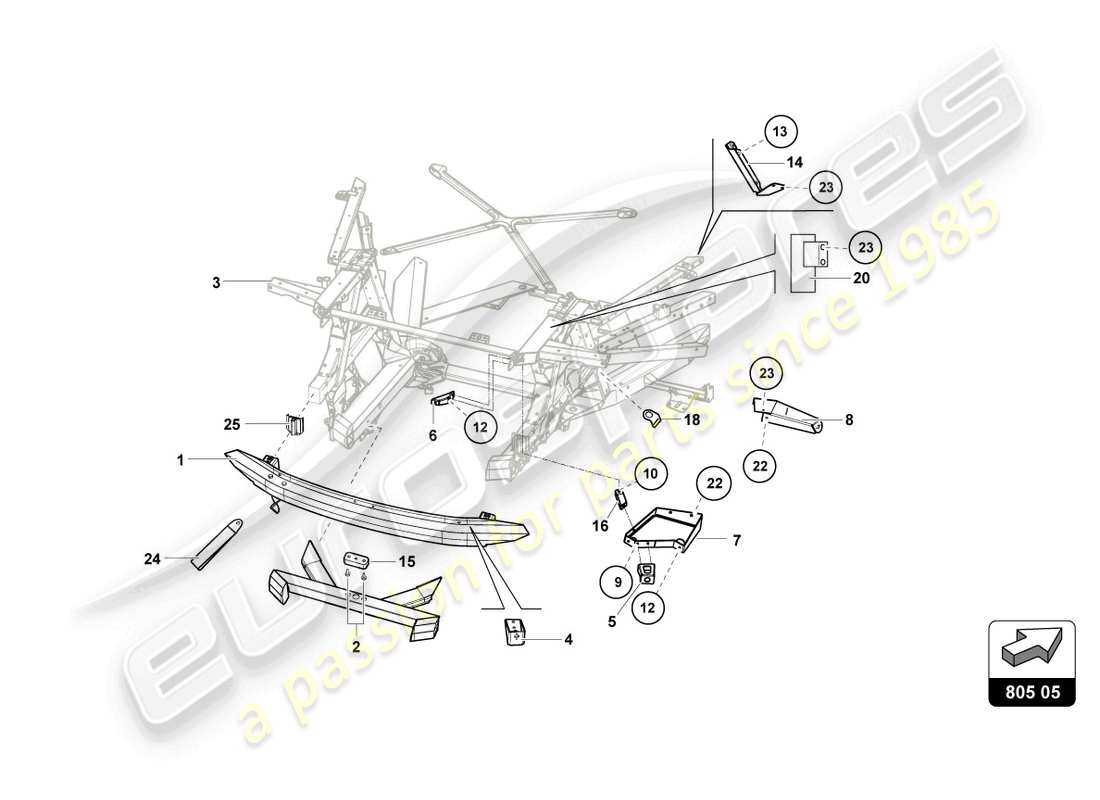 lamborghini super trofeo evo (2018) elementi esterni del telaio posteriore schema delle parti