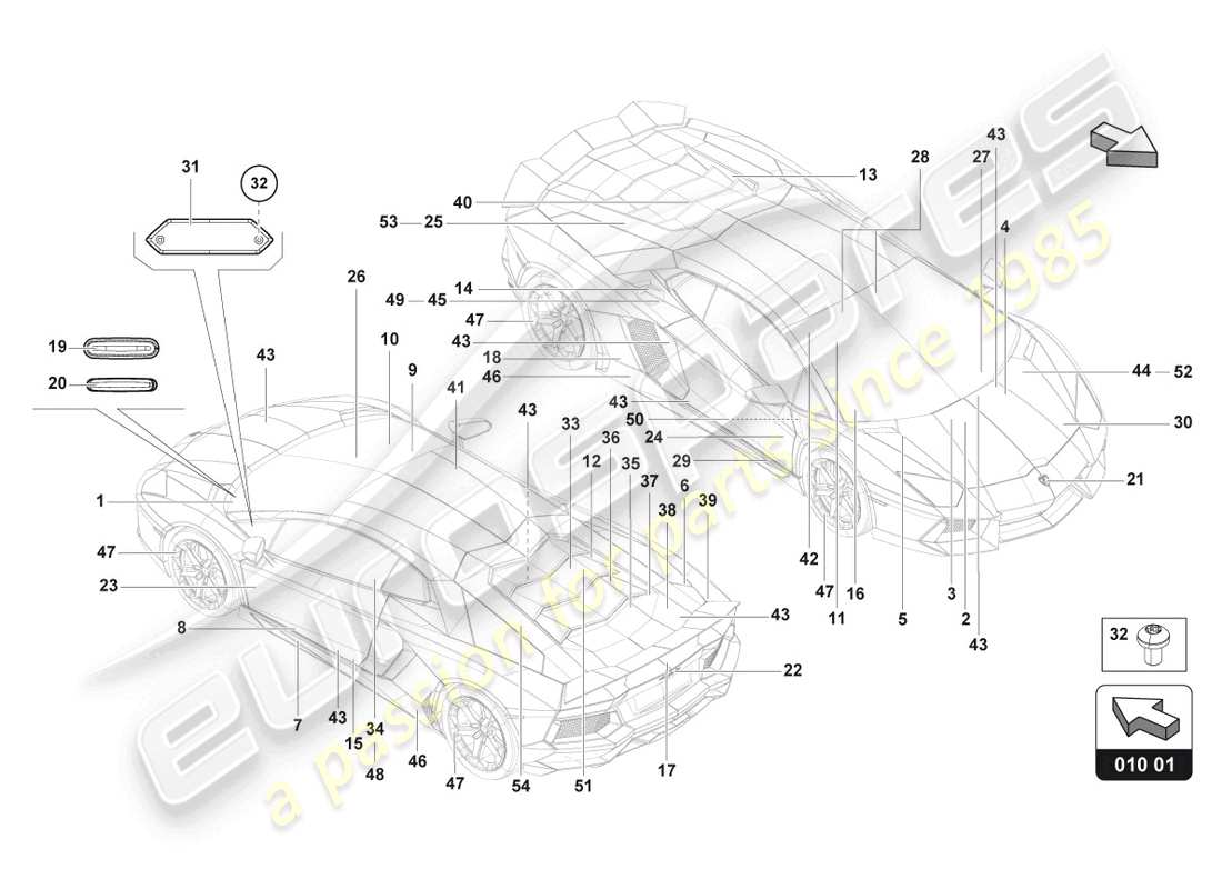 lamborghini lp770-4 svj coupe (2022) tipo targhe diagramma delle parti