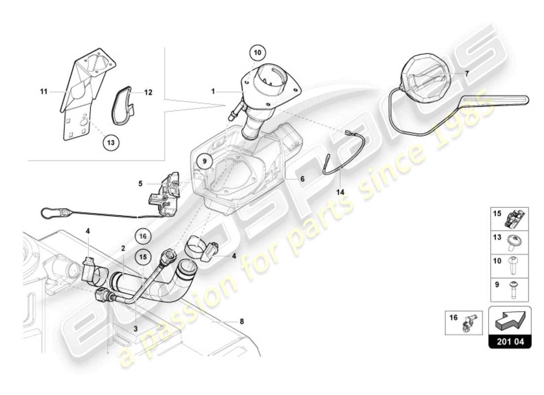 lamborghini ultimae (2022) collo del riempimento carburante con restrizione solo per carburante senza piombo schema delle parti