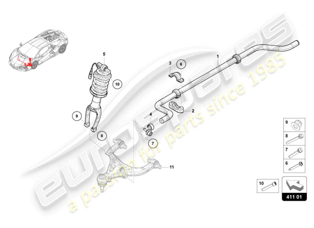lamborghini revuelto coupe (2024) sospensioni anteriori diagramma delle parti