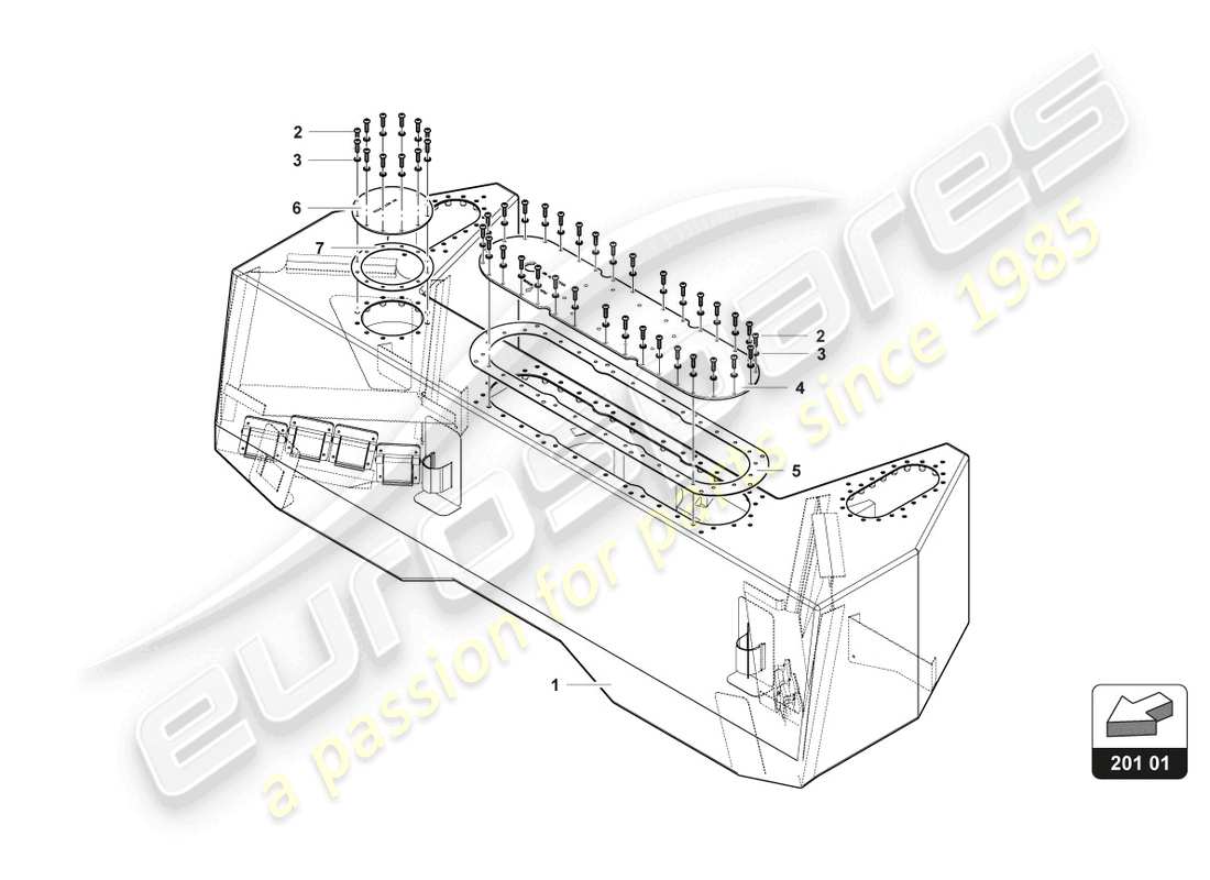 lamborghini gt3 (2017) diagramma delle parti del serbatoio del carburante