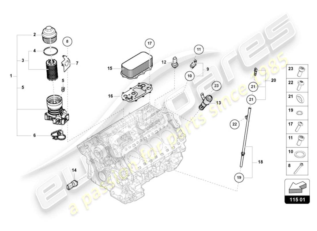 lamborghini urus (2020) elemento filtro olio schema delle parti