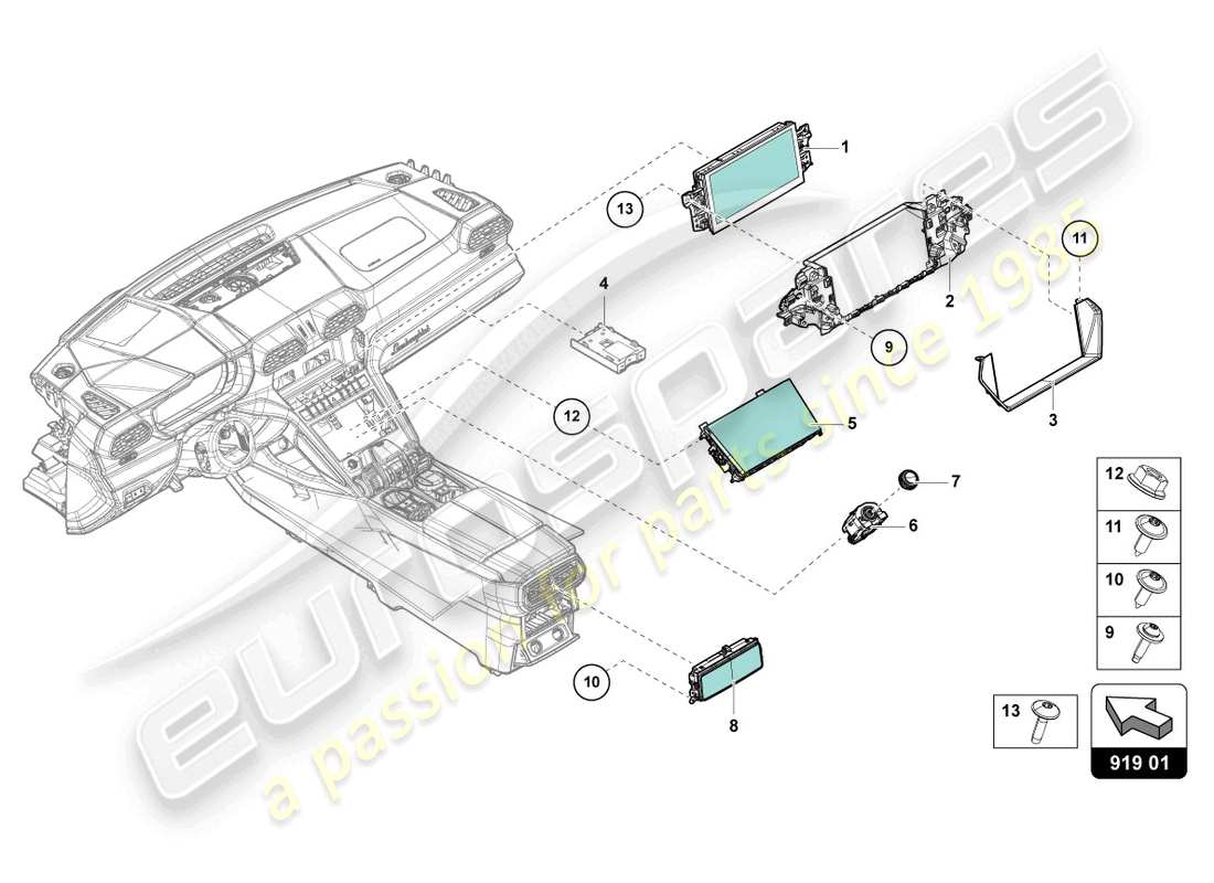lamborghini urus (2021) attrezzature multimediali diagramma delle parti