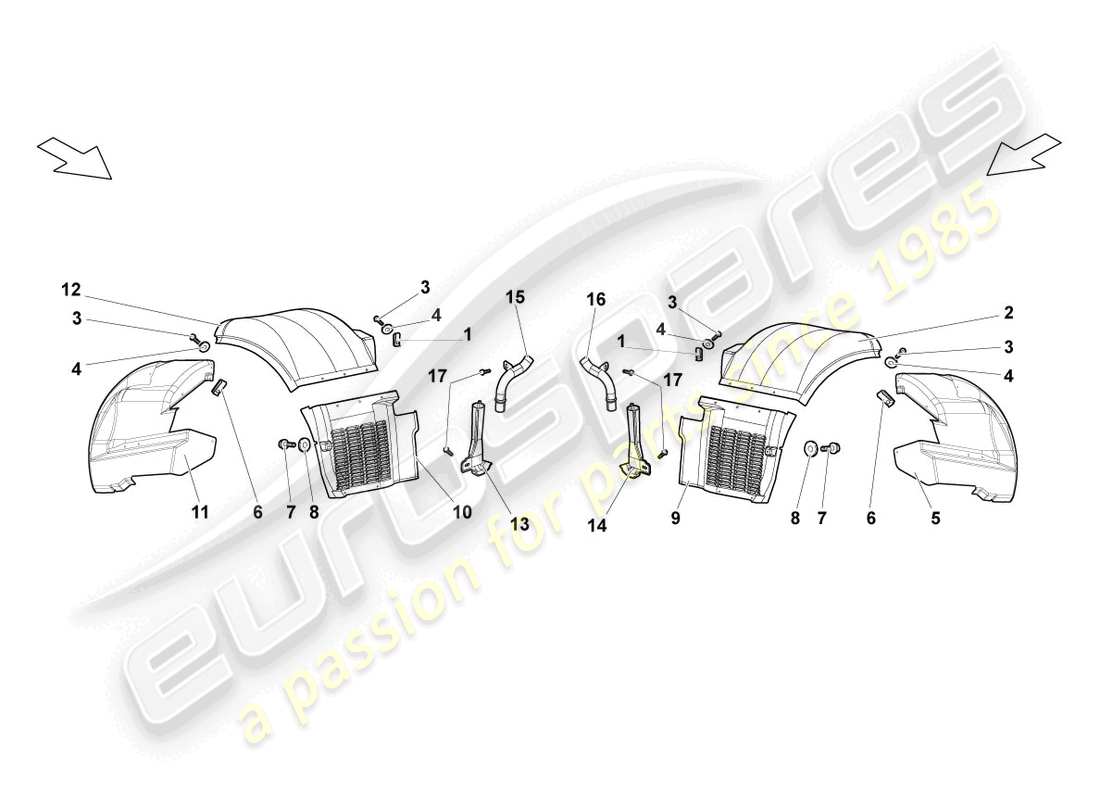 lamborghini lp640 roadster (2010) rivestimento del passaruota posteriore schema delle parti