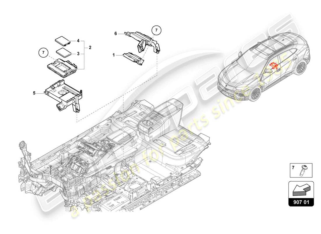 lamborghini urus (2019) interfaccia di diagnosi per bus dati (gateway) diagramma delle parti