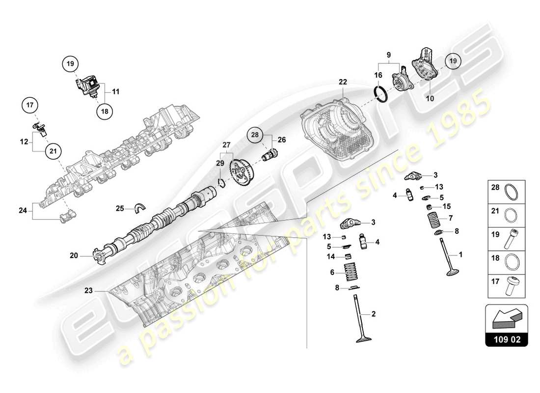 lamborghini urus (2019) albero a camme, valvole diagramma delle parti