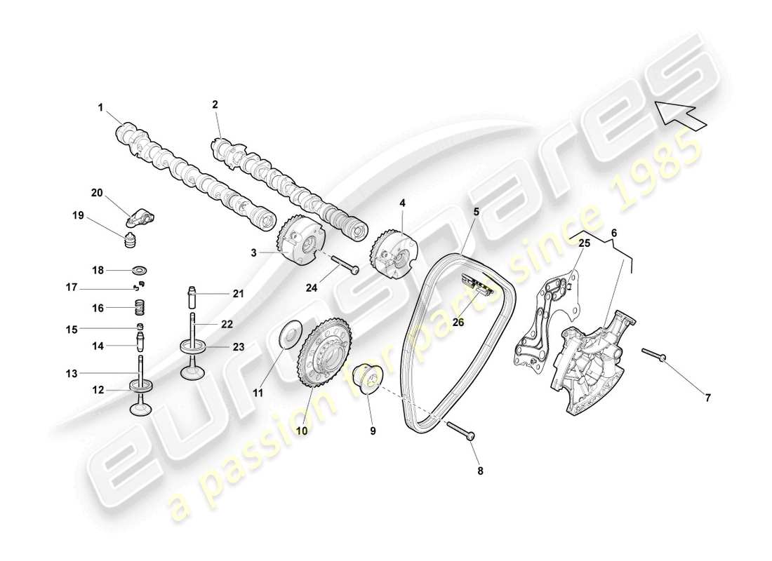 lamborghini gallardo spyder (2007) cilindri albero a camme 1-5 diagramma delle parti